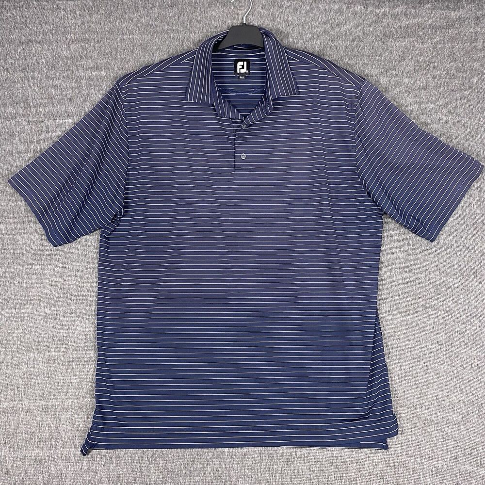 FootJoy Mens XXL 2XL Polo Shirt FJ Golf Blue White Striped